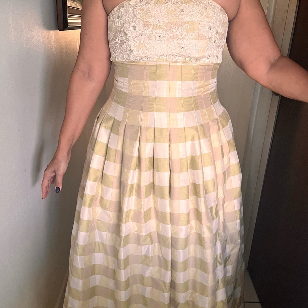 Elegant Cream and Gold Strapless Dress